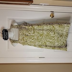 Perceptions New York Dress 12 Olive Green White Sleeveless Tropical